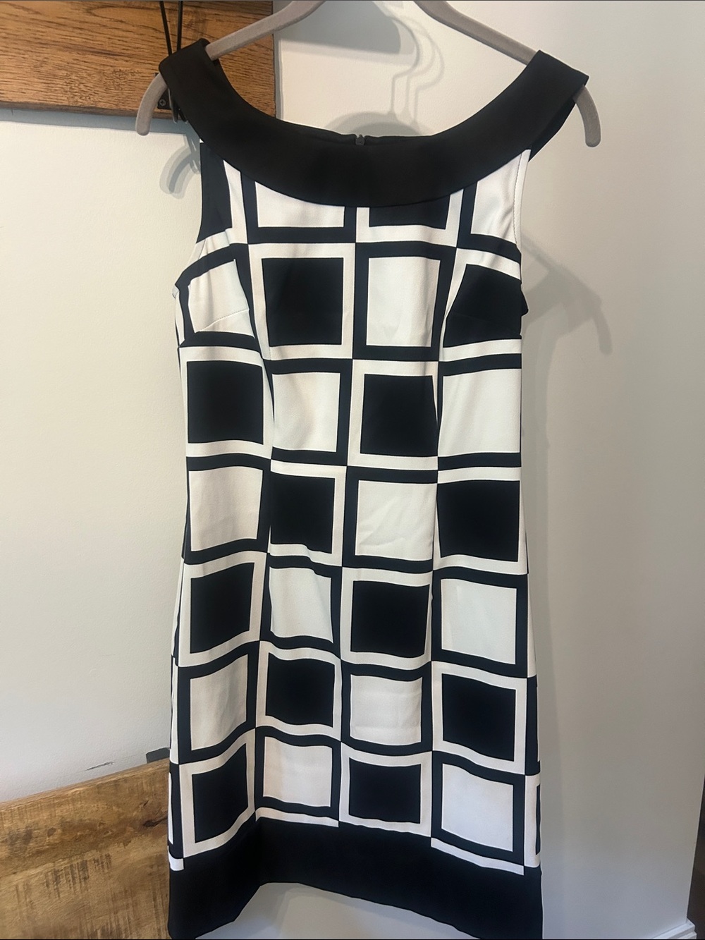 connected apparel Black and White Grid Midi Dress